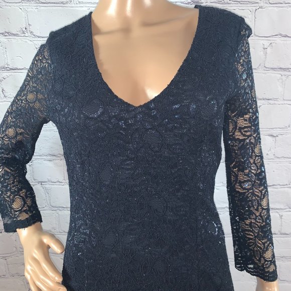 LIKE NEW BANANA REPUBLIC Navy Blue Dress w/Metallic Lace - Picture 3 of 9